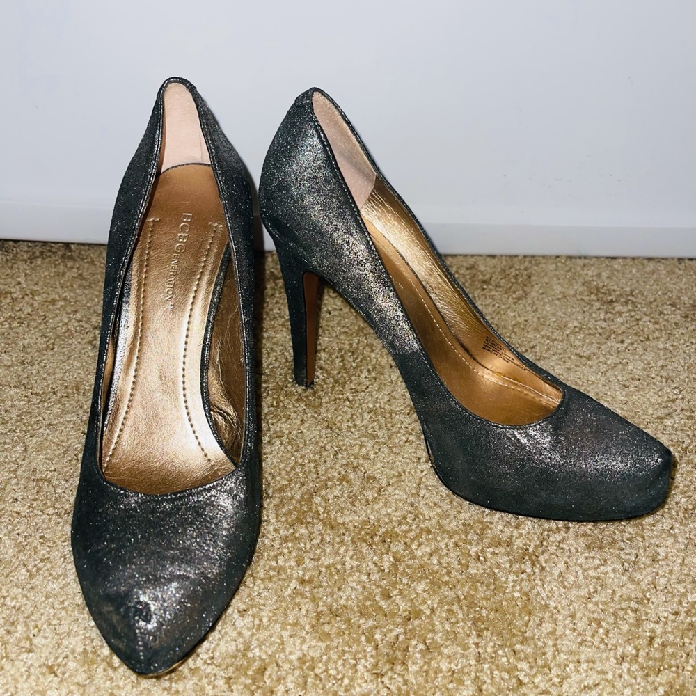 BCBG sparkly silver pumps